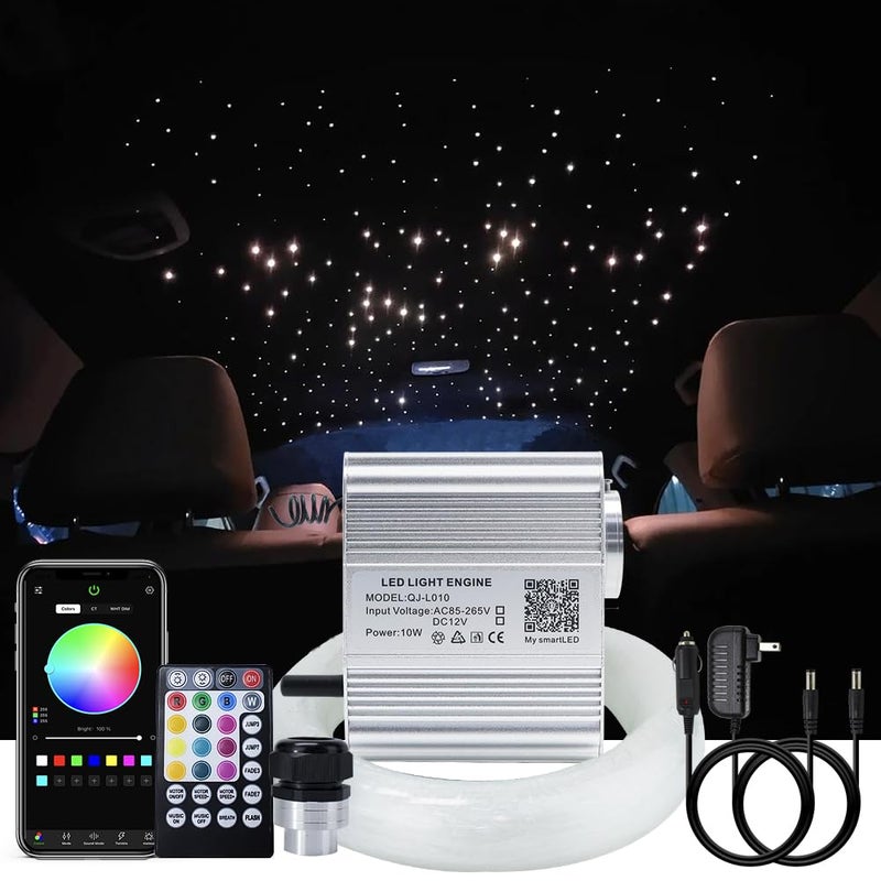 AKEPO 10W RGBW Fiber Optic Lights kit Twinkle+APP Control+Music Effect Star Ceiling Sky Light Kit for Car & Home, Optical Fiber Cable 200pcs 0.03in/0.75mm 9.8ft/3m + 28key RF Remote Control - Image 1